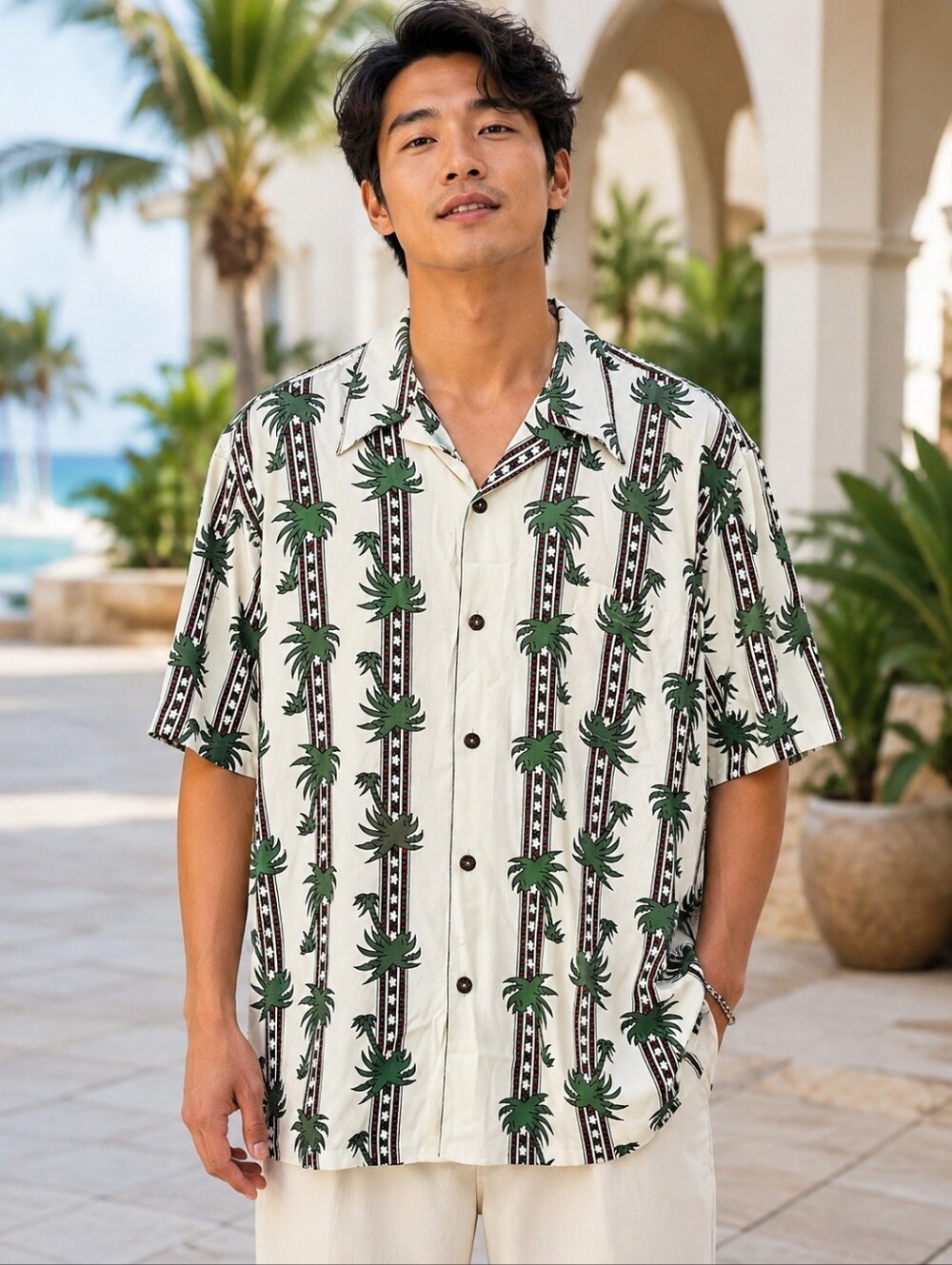 Avanti Authentic Hawaii Mens XL 100% Silk Hawaiian Shirt Palm Tree Aloha Retro